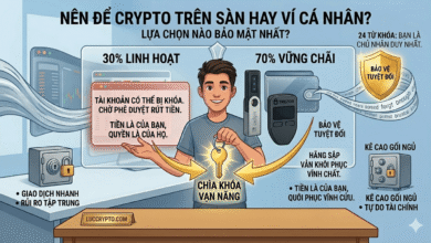 Hình ảnh so sánh nên để Crypto trên sàn hay ví cá nhân với chiến lược phân bổ vốn 30/70 giúp bảo mật tài sản mã hóa tối ưu.